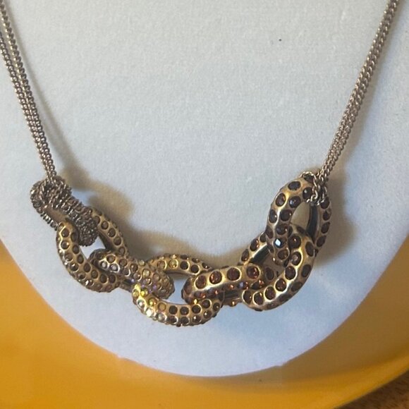 Unique J. Crew double chain Goldtone/Brass statement necklace with Crystal links - Picture 3 of 8